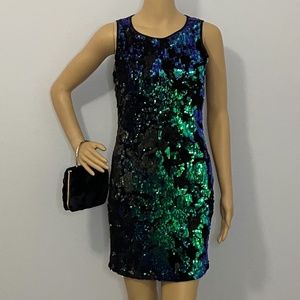 Mermaid green blue black olive sequined sleeveless sheath ultra glam mini dress!